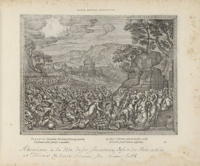Abraham bevrijdt Lot Ayuda de una buena mente (título en objeto) Los emblemas sagrados y las principales historias de ambos testamentos (Oude Testament) (título de la serie) Imágenes y figuras de libros (título de la serie) de Pieter van der Borcht (I)