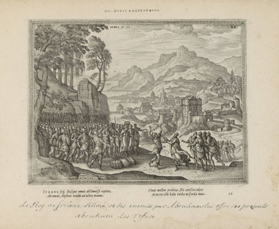 Abraham en de koning van Sodoma Sé este muro de hierro (título sobre el objeto) Los emblemas sagrados y las principales historias de ambos testamentos (Oude Testament) (título de la serie) Imágenes y figuras de libros (título de la serie) de Pieter van der Borcht (I)