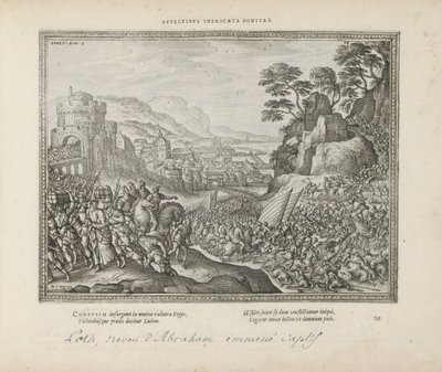 Lot wordt wegvoeder uit Sodoma Afecto enredado bondad (título sobre objeto) Los emblemas sagrados y las principales historias de ambos testamentos (Oude Testament) (título de la serie) Imágenes y figuras de libros (título de la serie) de Pieter van der Borcht (I)