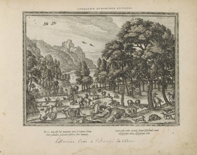 Schepping van de la mente Divinidad perfilada en humanidad (título sobre objeto) Los emblemas sagrados y las principales historias de ambos testamentos (Oude Testament) (título de la serie) Imágenes y figuras de libros (título de la serie) de Pieter van der Borcht (I)