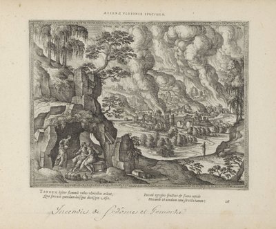 Vernietiging van Sodoma en Gomorra / Lot en zijn dochters Monumento eterno de la justicia (título sobre objeto) Los emblemas sagrados y las principales historias de ambos testamentos (Oude Testament) (título de la serie) Imágenes y figuras de libros (títul de Pieter van der Borcht (I)