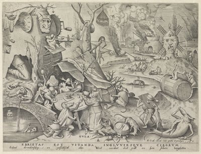 glotonería Gula (título sobre el objeto) Los siete pecados capitales (título de la serie) de Pieter van der Heyden