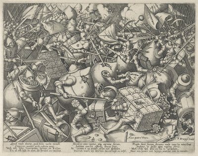 Batalla entre las bolsas de dinero y los cofres de dinero de Pieter van der Heyden