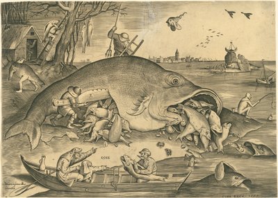 El pez grande se come al pez pequeño de Pieter van der Heyden after Pieter Bruegel the Elder