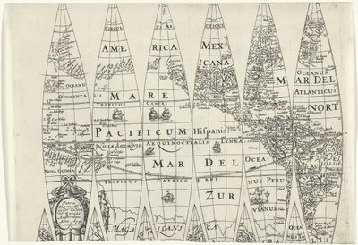 Segmentos de globo de una parte del hemisferio norte de Pieter van der Keere