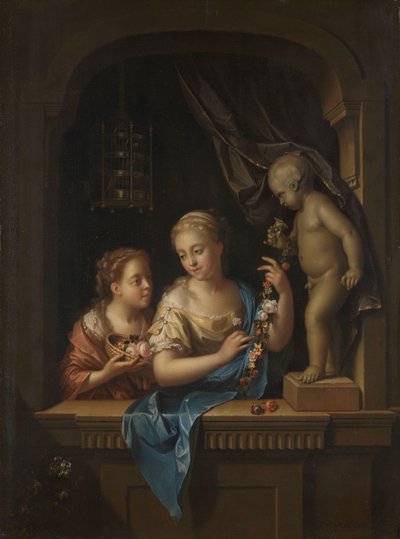 Dos chicas con flores junto a una estatua de Cupido
Dos chicas con flores junto a una estatua de Cupido de Pieter van der Werff