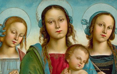 Virgen con el Niño entre las Santas Rosa y Catalina (cromolito) de Pietro (after) Perugino