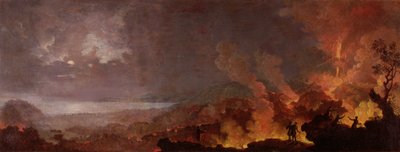 Erupción del Vesubio por la noche con espectadores en primer plano de Pietro Antoniani