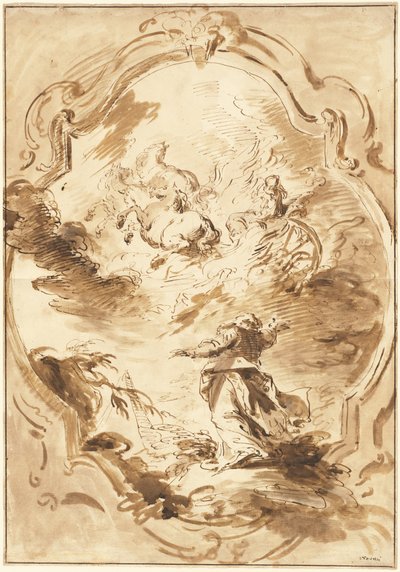 Eliseo viendo a Elías ascender en el carro de fuego de Pietro Antonio Novelli