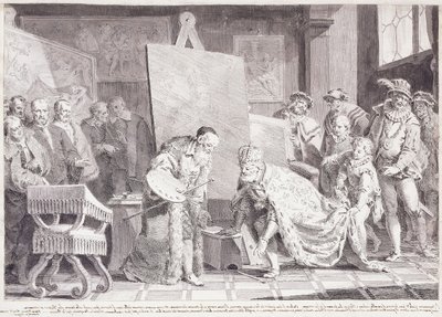 El emperador Carlos V recogiendo el pincel de Tiziano de Pietro Antonio Novelli