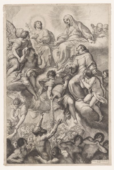 María, José y Antonio de Padua como intercesores por las almas del Purgatorio de Pietro Antonio de Pietri
