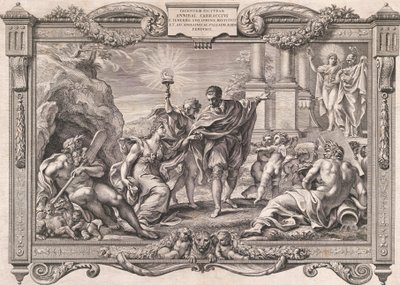 Annibale Carracci presenta la pintura a Apolo y Minerva, 1674 de Pietro Aquila