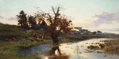 Bandada al atardecer (óleo sobre lienzo) de Pietro Barucci