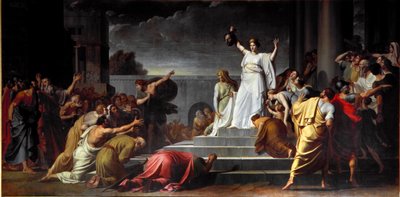Judith muestra la cabeza decapitada de Holofernes al pueblo. Pintura de Pietro Benvenuti (1769-1844) 1796. Nápoles, Museo de Capodimonte de Pietro Benvenuti
