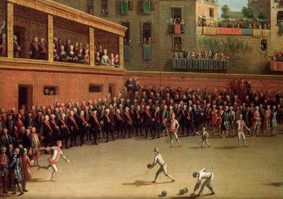 Juego de pelota italiano (palla a bracciale) en interior de Pietro Fabris