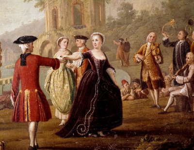 Escena de baile noble y fiesta en Nápoles. Bailarines en un parque de Pietro Fabris