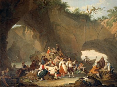 Gente Común Almorzando Frente a la Gruta, por Pietro Fabris de Pietro Fabris