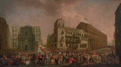 El Carnaval en Nápoles en 1778, con la "Cavalcata turca" desfilando por el Largo di Palazzo, c.1778 de Pietro Fabris