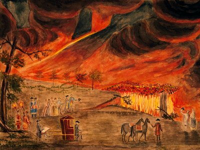 Los Reales Sicilianos visitando el Vesubio durante la erupción del 11 de mayo de 1771, por Pietro Fabris (1740-1792), Italia de Pietro Fabris
