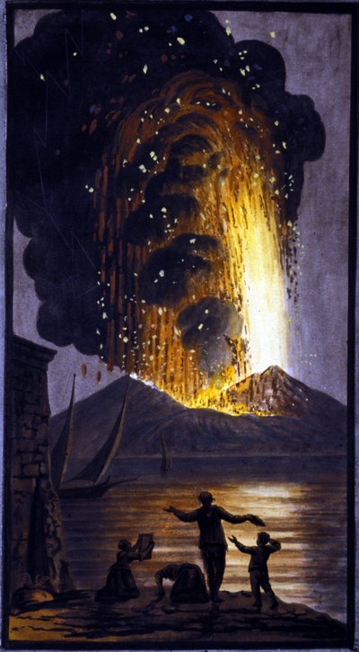 El Vesubio en erupción. Esta gouache fue realizada por Pierre Fabris, a petición de Sir William Hamilton, embajador inglés en Nápoles. Bibl. Braidense, Milán de Pietro Fabris