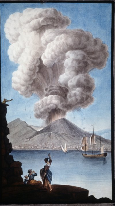 La erupción del Vesubio en 1779. Esta gouache fue realizada por Pierre Fabris, a petición de Sir William Hamilton, embajador inglés en Nápoles. de Pietro Fabris