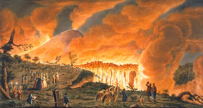 Vista de Hamilton escoltando a sus majestades sicilianas el 11 de mayo de 1771, para observar el flujo de lava de Pietro Fabris