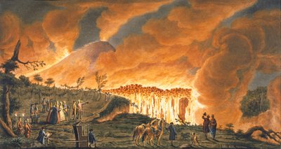 Vista de Hamilton escoltando a sus majestades sicilianas el 11 de mayo de 1771, para observar el flujo de lava de la gran erupción del Vesubio, Placa 38 de 