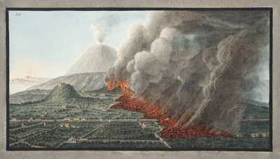Vista de una erupción del Monte Vesubio que comenzó el 23 de diciembre de 1760 y terminó el 5 de enero de 1761, lámina 12 de 