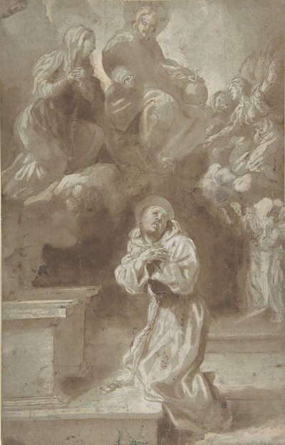 Cristo y la Virgen apareciendo a San Francisco de Pietro Faccini