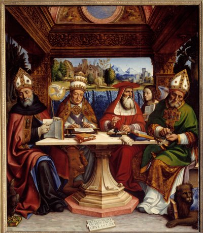Los cuatro doctores de la iglesia con los símbolos de los cuatro evangelistas de Pietro Francesco  Sacchi