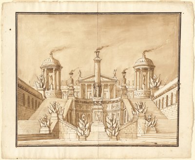 Fantasía de un antiguo capitolio con trofeos y grandes escaleras de Pietro Gonzaga