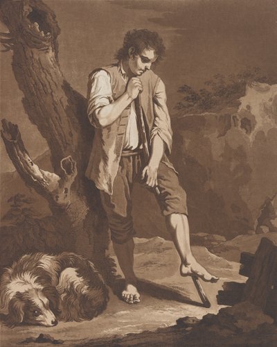 El descanso de los pastores, un joven descansando sobre un palo mientras su perro yace a sus pies..., ca. 1757-1804 de Pietro Jacopo Palmieri