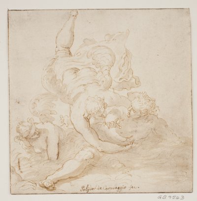 Dos ángeles llevando a un hombre de Pietro Liberi