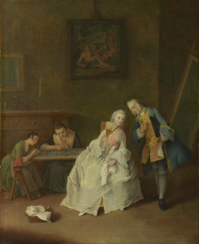 Una dama recibiendo a un caballero, 1747-1755 de Pietro Longhi