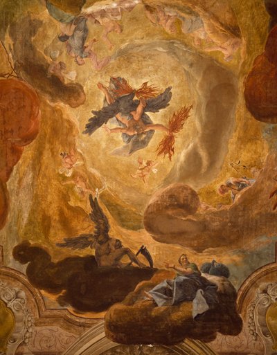 Italia, Venecia, Gran Escalera en Palazzo Sagredo, caída de los gigantes, fresco por Pietro Longhi de Pietro Longhi