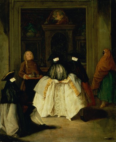 Figuras enmascaradas en una cafetería veneciana de Pietro Longhi
