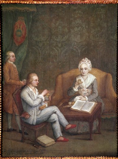 Retrato de Adriana Giustinian con su hijo Gerolamo Ascanio tomando chocolate caliente de Pietro Longhi