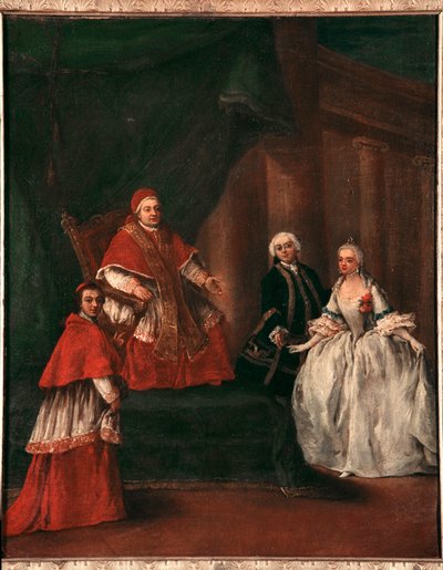 Representación del Papa Clemente XIII (1693-1769) con su sobrino Ludovico Rezzonico y su esposa Faustina Savorgnan. Pintura de Pietro Longhi (1702-1785) 1758-1762 de Pietro Longhi
