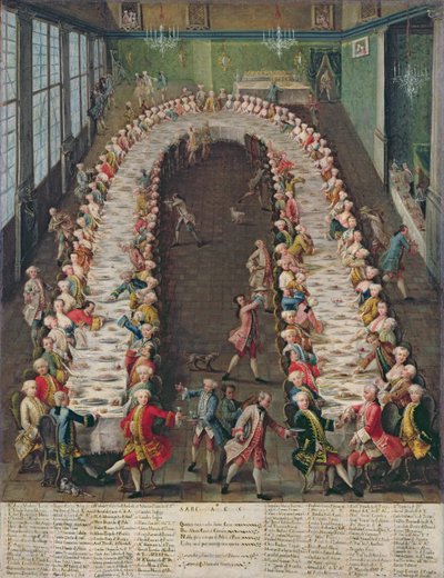 El banquete en Casa Nani, dado en honor de su invitado, Clemente Augusto, Elector Arzobispo de Colonia, el 9 de septiembre de 1755 de Pietro Longhi