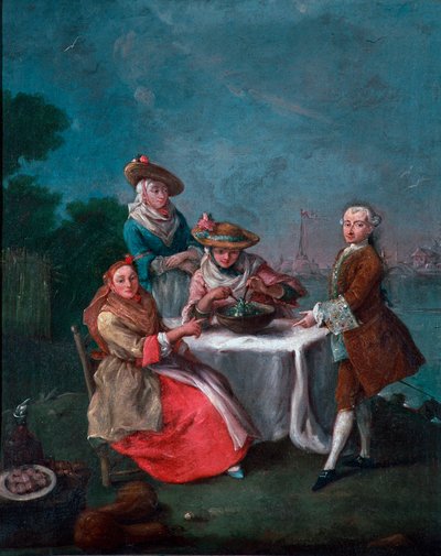 Degustación en los jardines del estuario veneciano en Cartosa o Vignole de Pietro Longhi