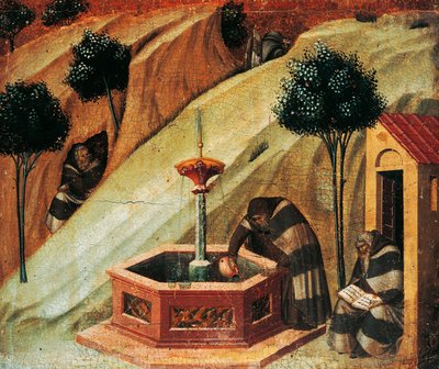 Carmelita saca agua del manantial del profeta Elías (detalle) de Pietro Lorenzetti