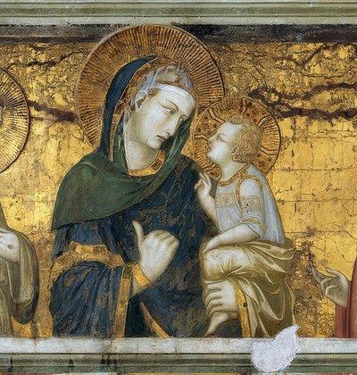 La Virgen con el Niño entre Francisco de Asís y Juan el Evangelista (detalle) de Pietro Lorenzetti