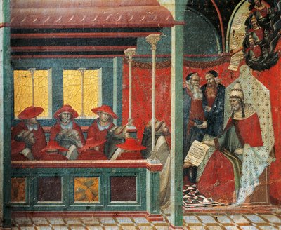 Honorio III aprobando la regla carmelita (detalle) de Pietro Lorenzetti