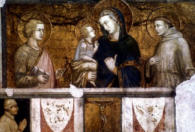 Madonna y el Niño entre San Francisco y San Juan Evangelista, c1320s de Pietro Lorenzetti