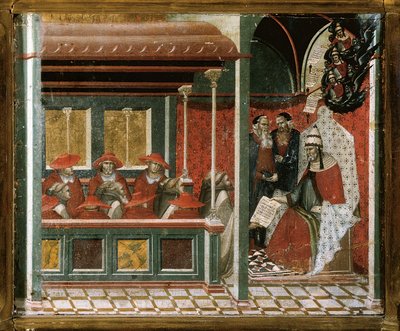 El Papa Honorio III aprobando la regla carmelita (detalle) de Pietro Lorenzetti
