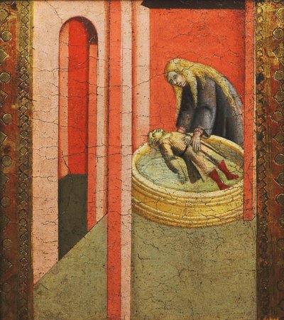 Santa Isabel de Hungría reviviendo a un niño ahogado en un pozo de Pietro Lorenzetti
