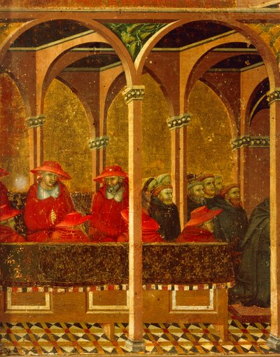 La aprobación del nuevo hábito carmelita por el Papa Honorio IV de Pietro Lorenzetti