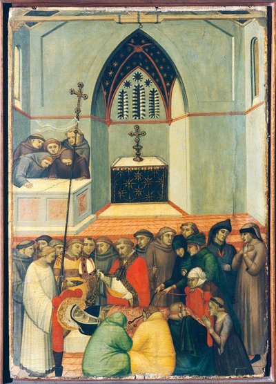 El cuerpo exhumado del bendito se encuentra intacto y fresco, azulejo en el retablo de la Beata Humildad de Pietro Lorenzetti