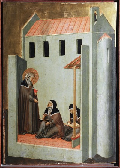 La santa dicta sus sermones (Políptico de la vida de Santa Humildad) - Temple sobre madera siglo XIV de Pietro Lorenzetti