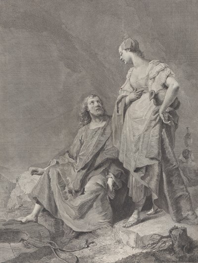 Cristo y la Mujer de Samaria en el Pozo, de la serie de 112 estampas del sacro, 1743-63 de Pietro Monaco